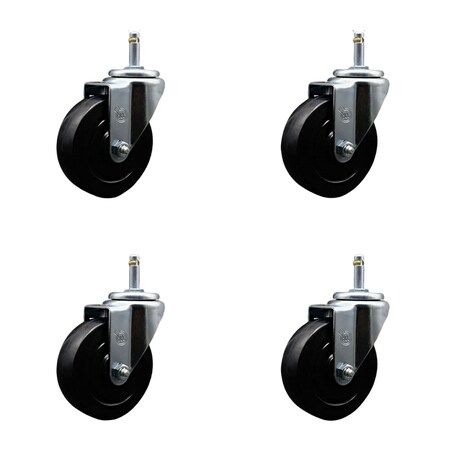 Service Caster 4'' Soft Rubber Wheel Swivel 7/16'' Grip Ring Stem Caster Set, 4PK SCC-GR20S414-SRS-716138-4